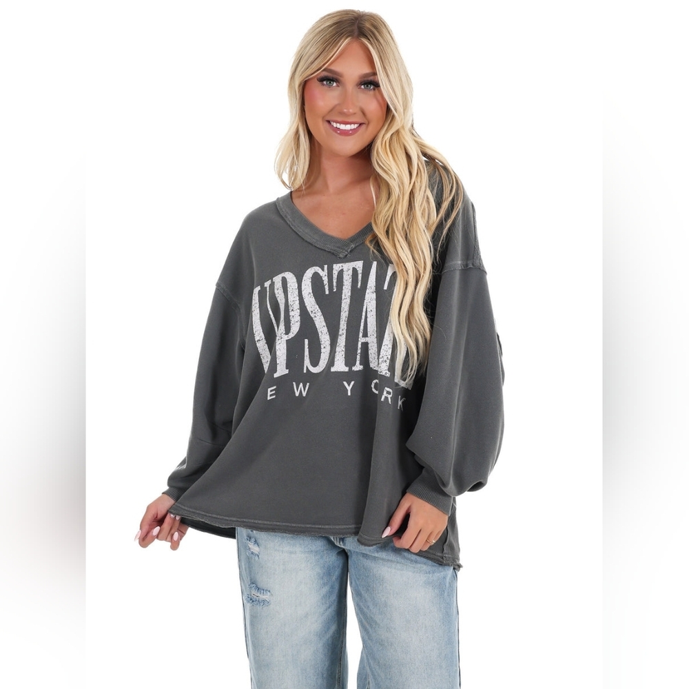 Free People Venice V- Neck Charcoal Grey Upstate New York Size XL
